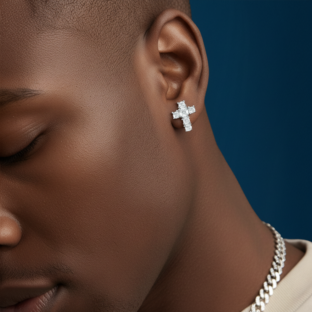 Moissanite Cross Earrings 14K Gold