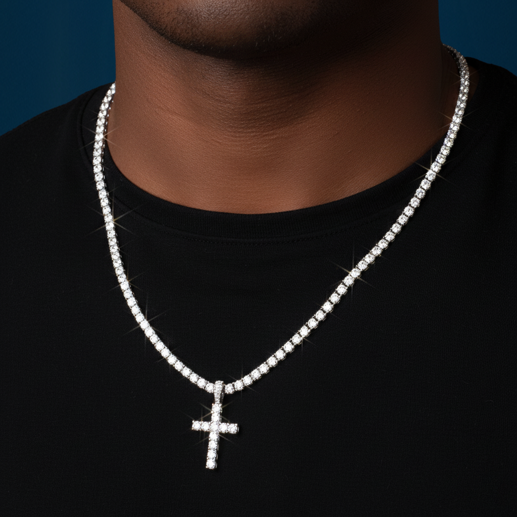 Moissanite Cross Pendant 14K Gold