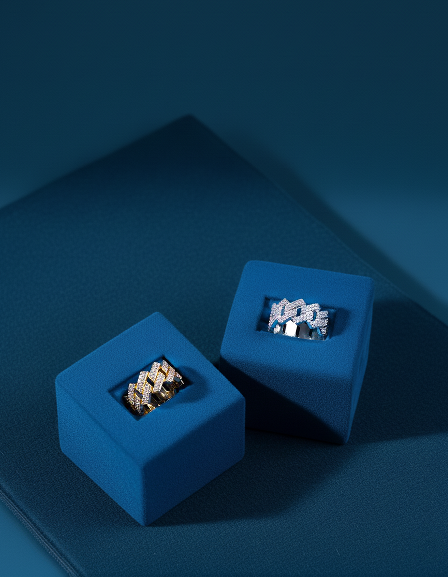 Moissanite Cuban Link Ring 14K Gold