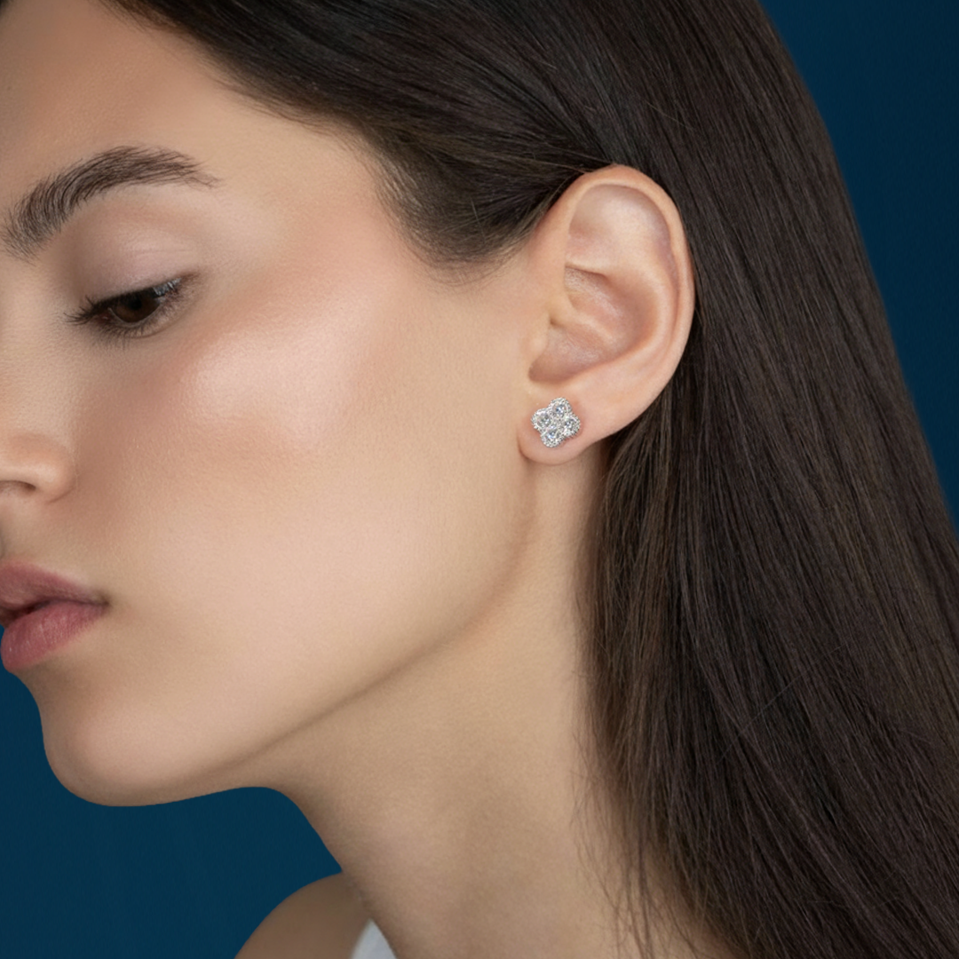 Moissanite Four Leaf Earrings 14K Gold