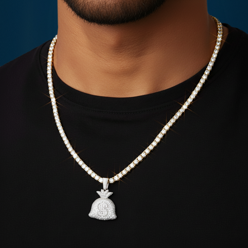 Moissanite Money Bag Pendant 14K Gold