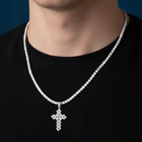 Moissanite Square Link Cross Pendant 14K Gold